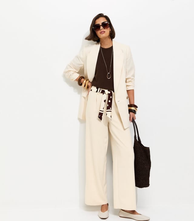 New Look Women's Stone Tailored Wide Leg Scarf Belt Trousers New Look - 3