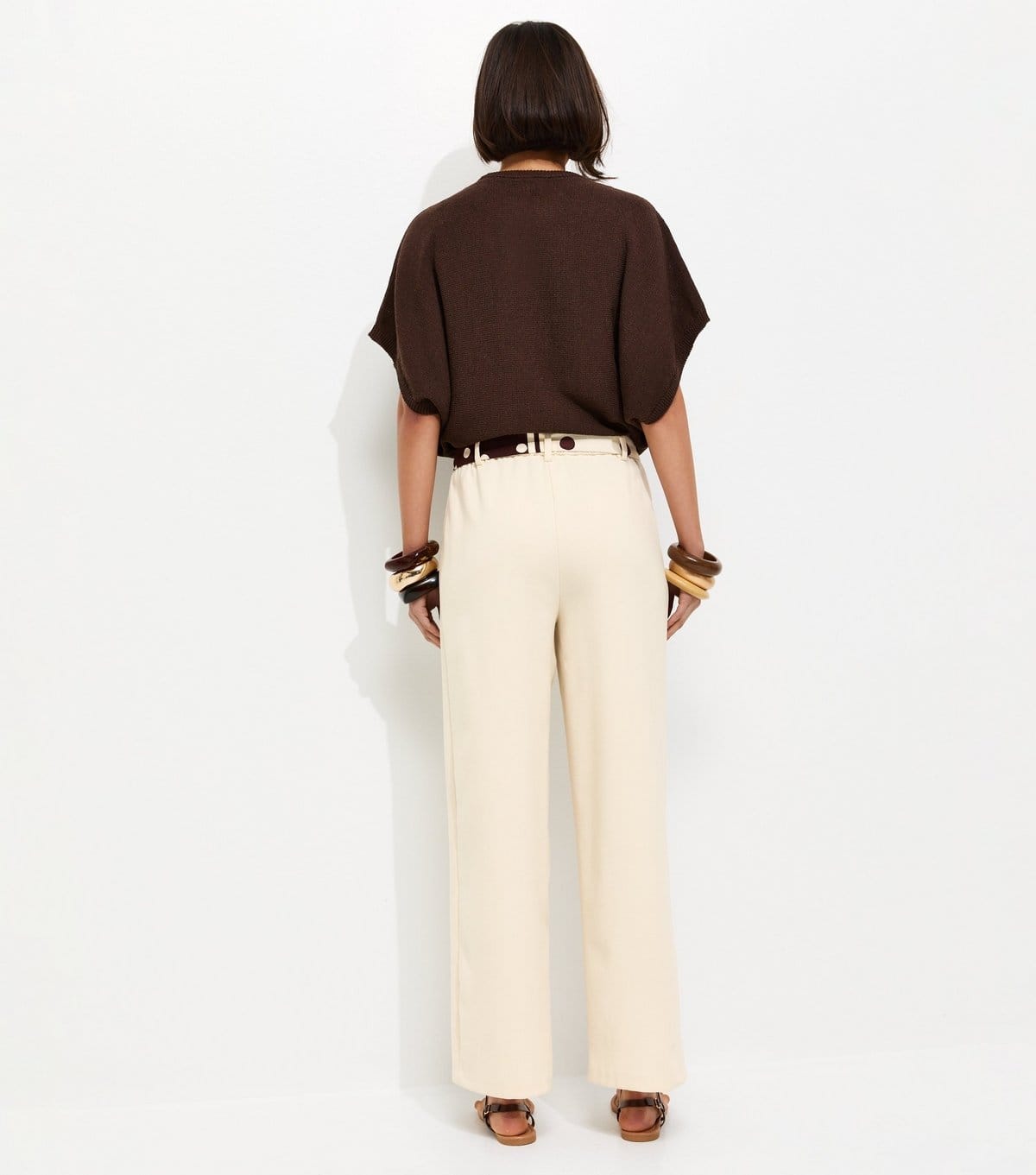 New Look Women's Stone Tailored Wide Leg Scarf Belt Trousers New Look - 4