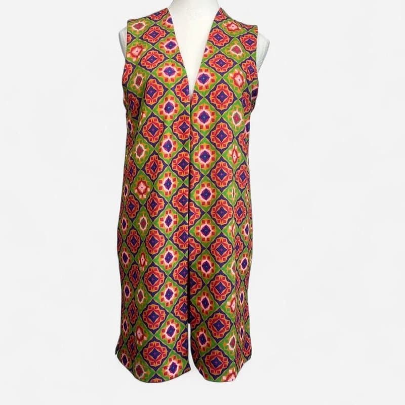 Never Fully Dressed Never Fully Dressed Pink Geometric Print Longline Blazer Vest UK 12 Statement