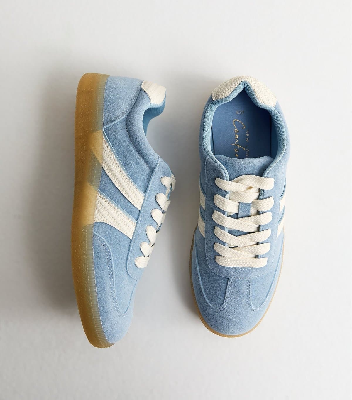 New Look Women's Blue Faux Suede Side Stripe Trainers Vegan New Look