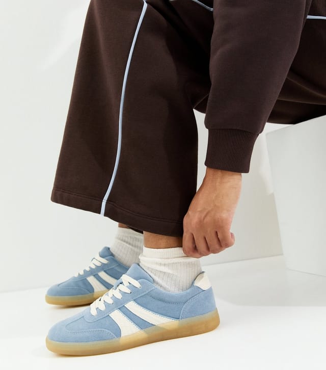 New Look Women's Blue Faux Suede Side Stripe Trainers Vegan New Look - 2