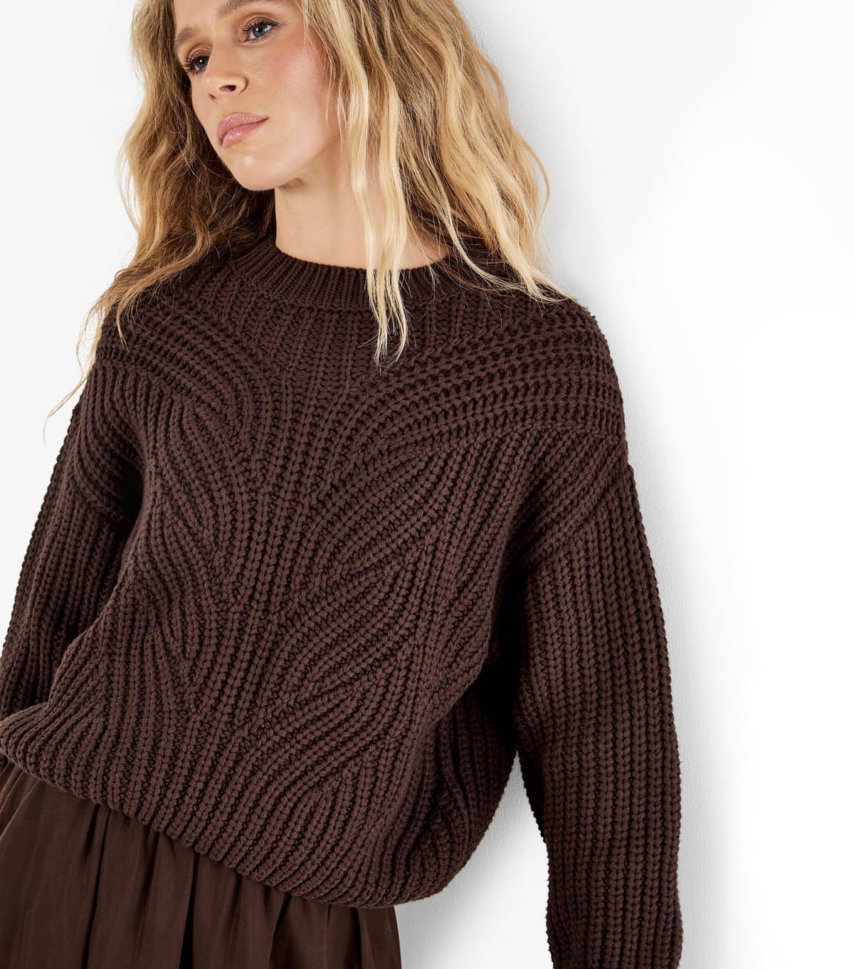 Apricot Apricot Brown Chunky Cable Knit Jumper