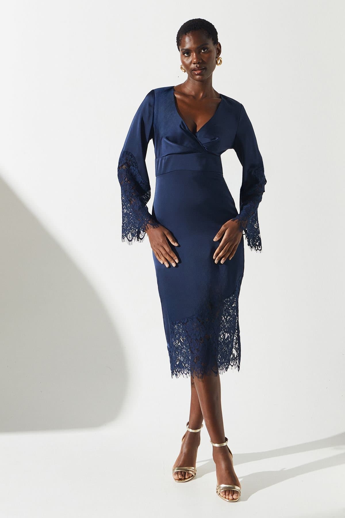 Coast Coast Women's Lace Panelled Satin Wrap Dress in Navy