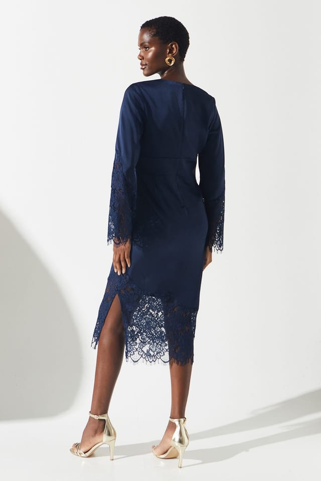 Coast Coast Women's Lace Panelled Satin Wrap Dress in Navy - 3