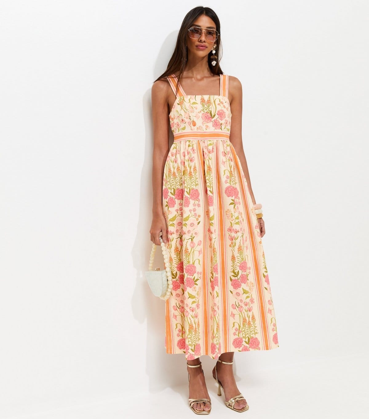 New Look Orange Floral Print Midi Dress