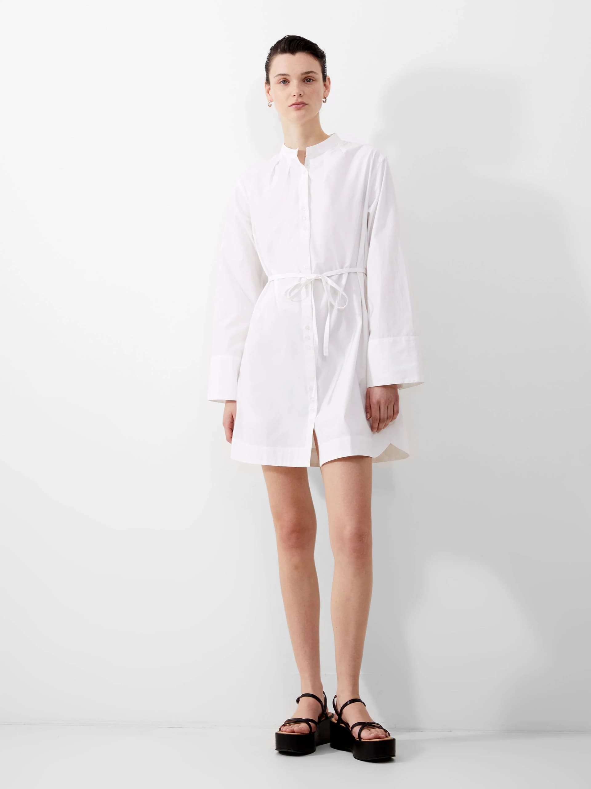 French Connection Alissa Cotton Wide Sleeve Shirt Dress Linen White