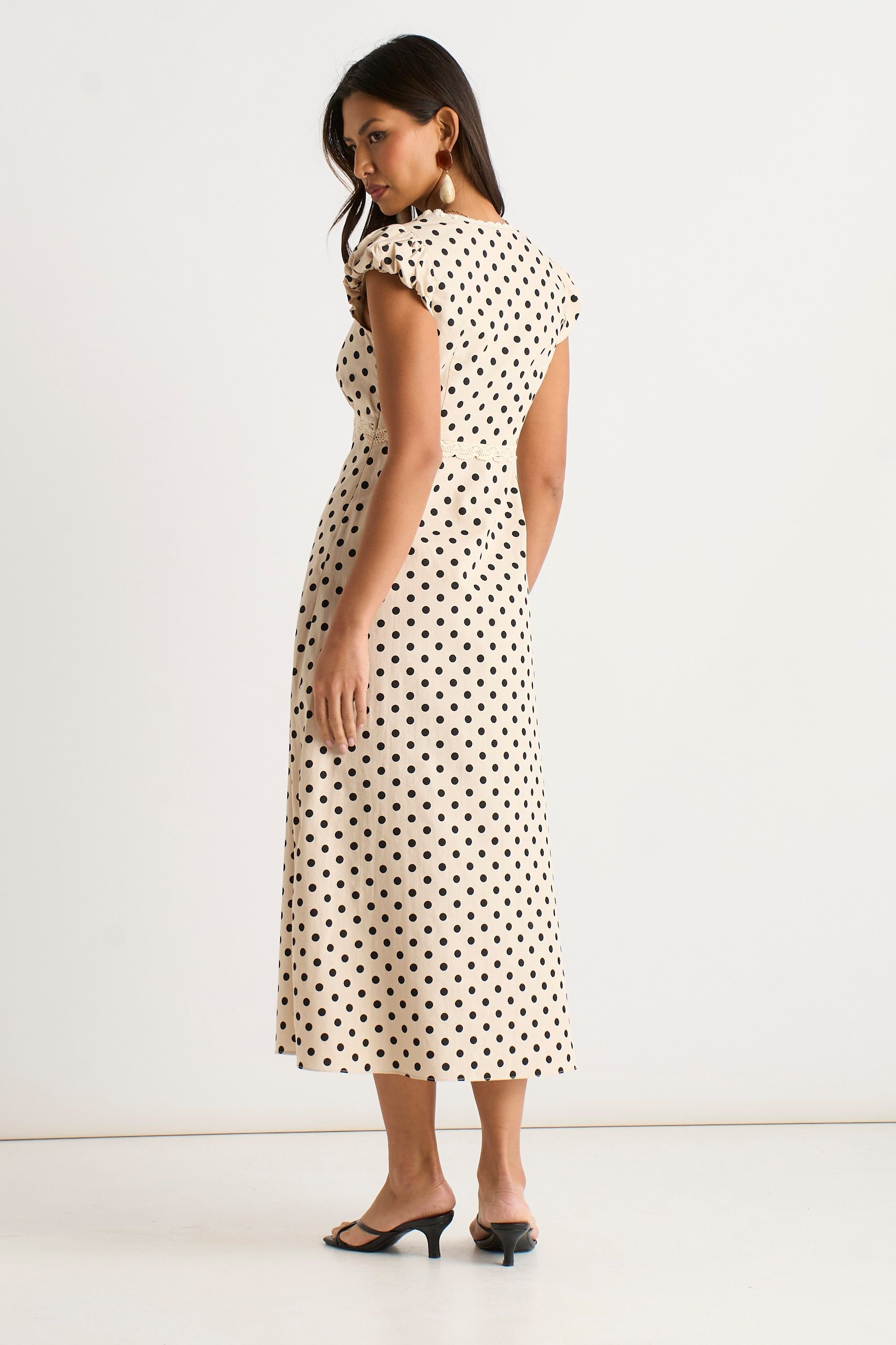 Gini London Gini London Women's Cream Cotton Spot Print Lace Trim Midi Dress - 4