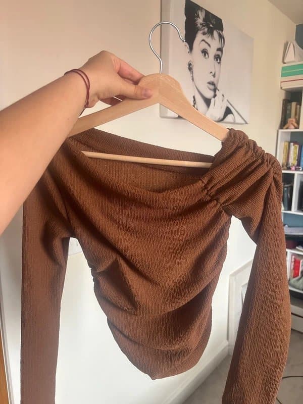 New Look Brown ruched long sleeve top