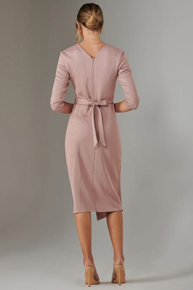 Jolie Moi Jolie Moi Women's Metallic Wrap Bodycon Dress in Pink - 2