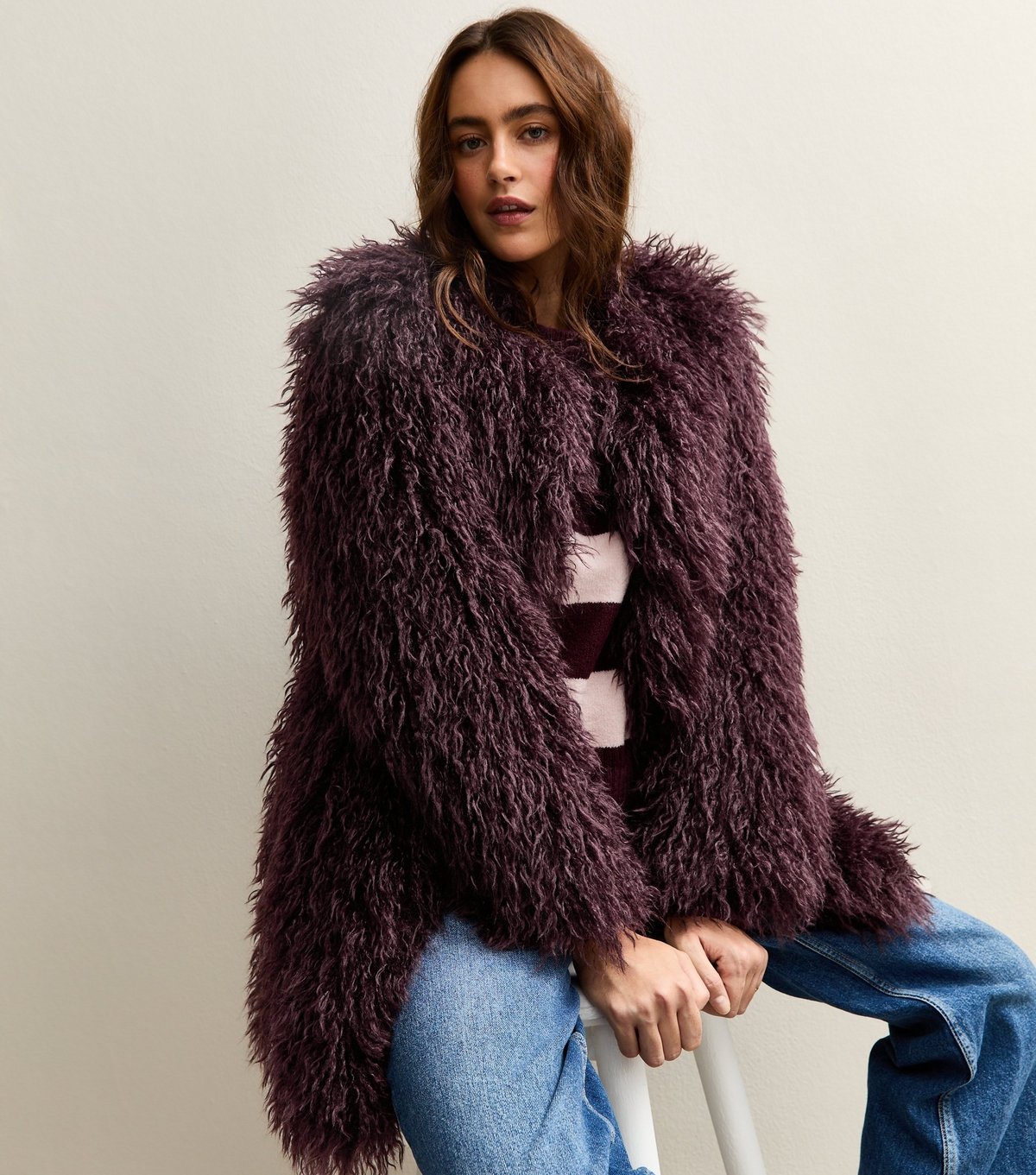 New Look Women's Dark Burgundy Faux Fur Midi Coat New Look - 2