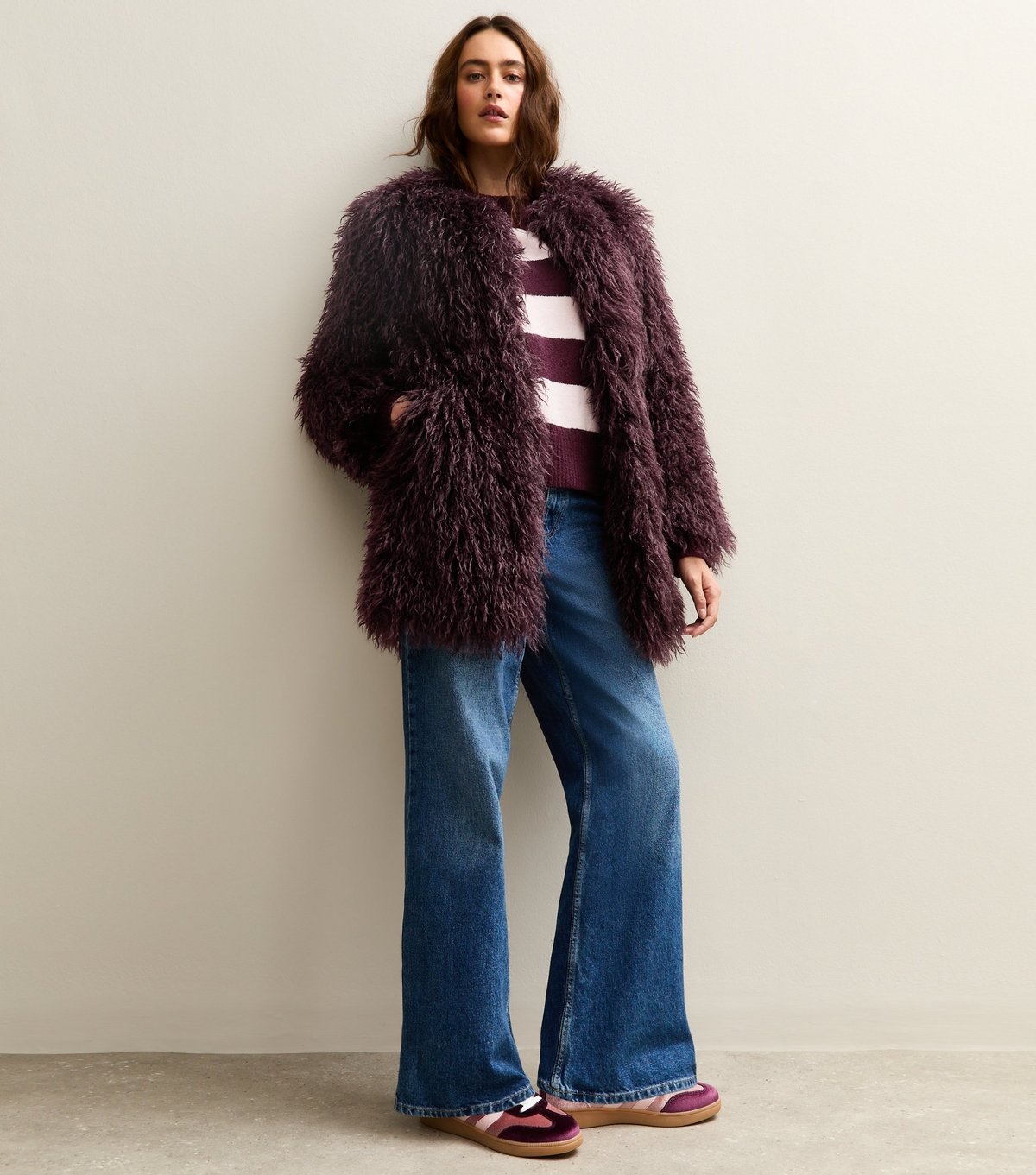 New Look Women's Dark Burgundy Faux Fur Midi Coat New Look - 4