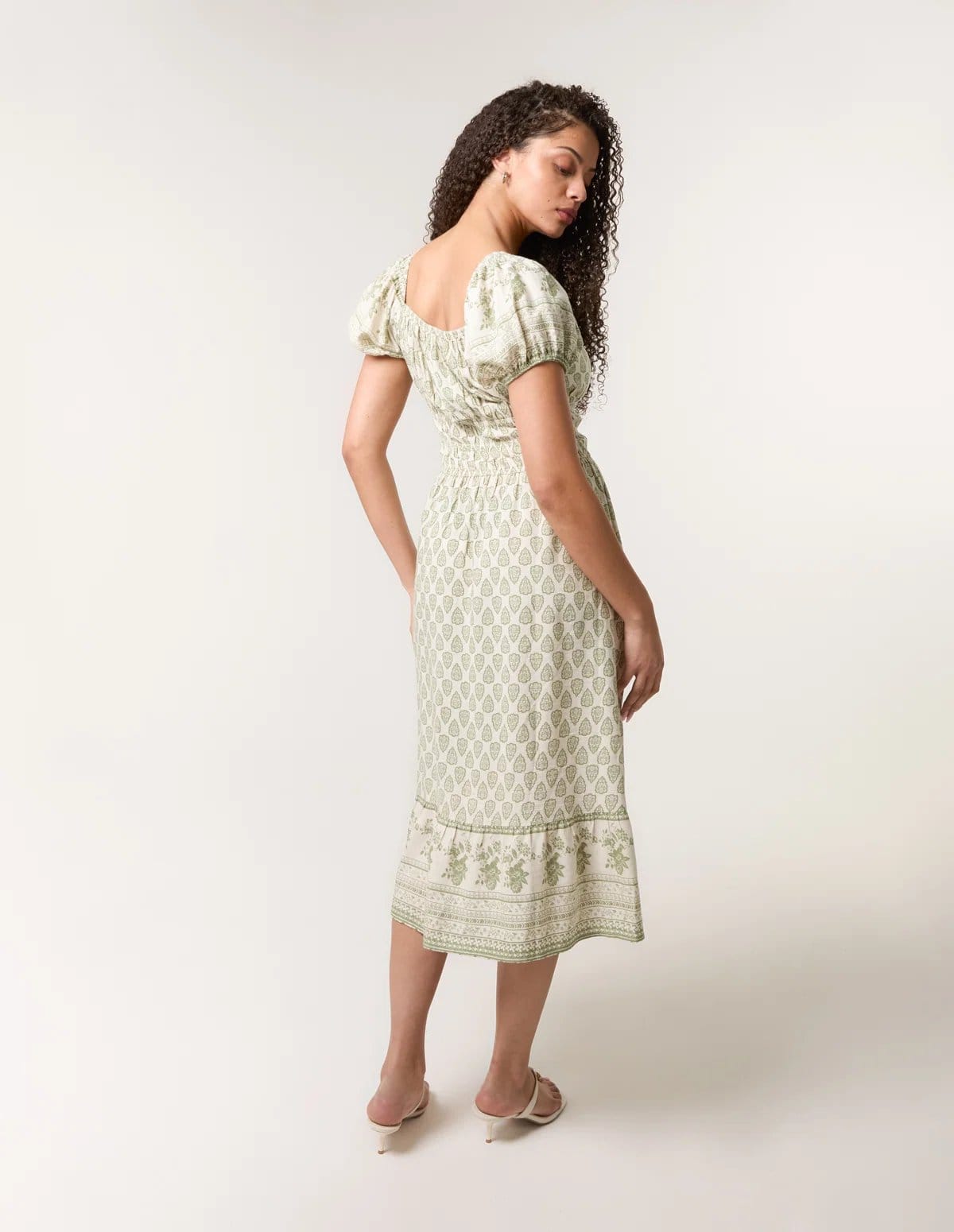 Blue Vanilla Border Print Puff Sleeve Midi Dress - 4