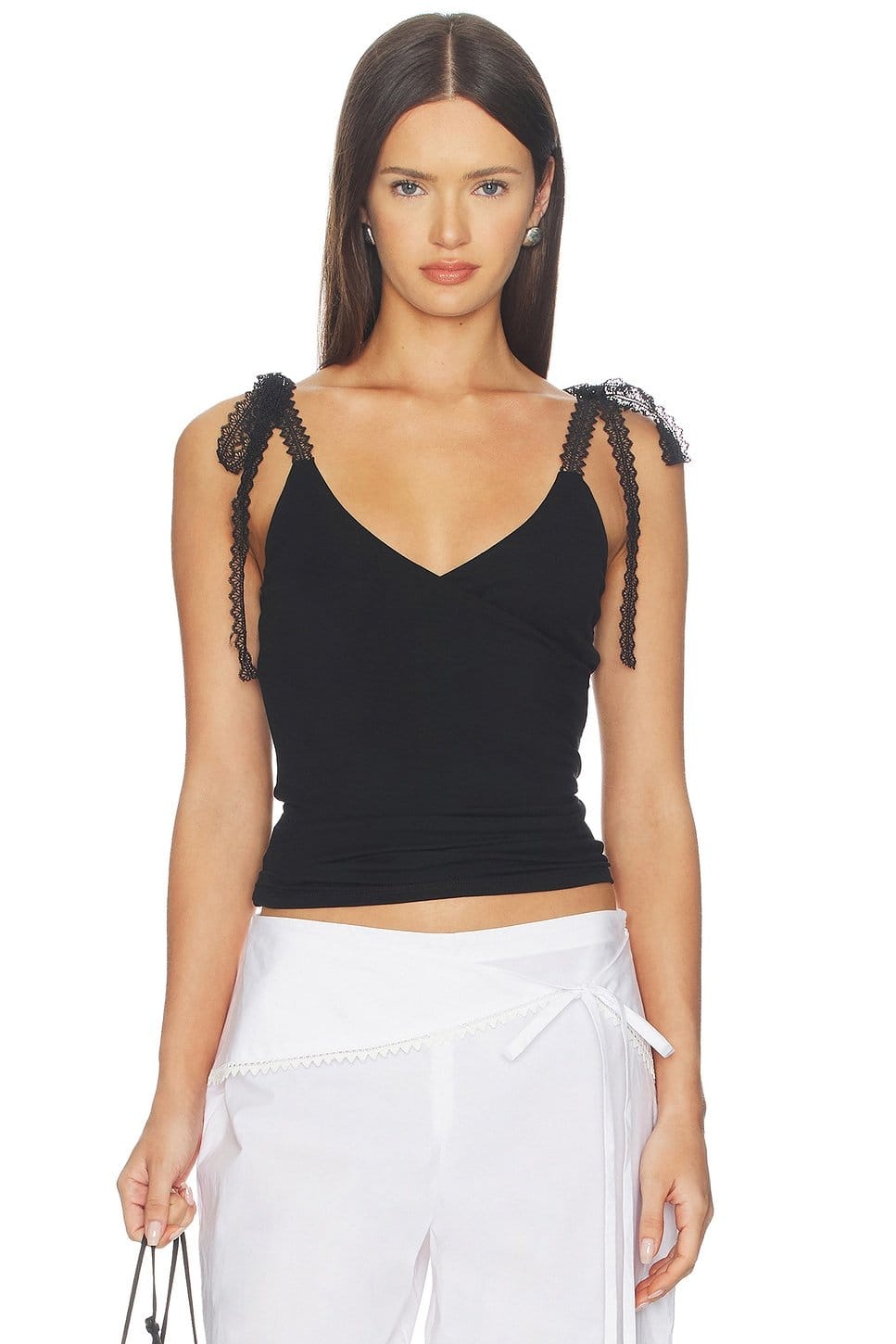 Revolve Black Lace Trim V-Neck Sleeveless Top