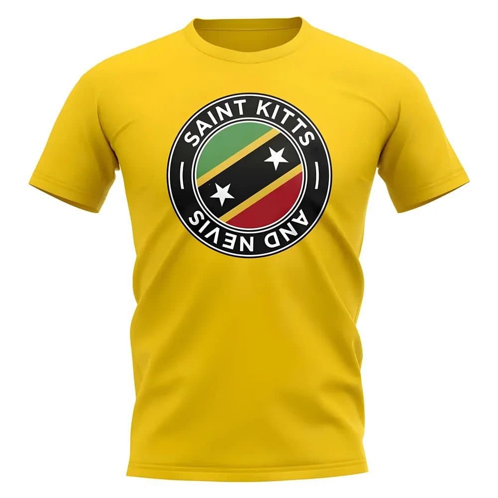 St Kitts and Nevis St Kitts and Nevis Men's Personalised Saint Kitts and Nevis Football Badge T-Shirt in Yellow