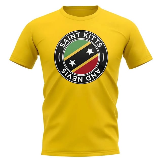 St Kitts and Nevis St Kitts and Nevis Men's Personalised Saint Kitts and Nevis Football Badge T-Shirt in Yellow - 2