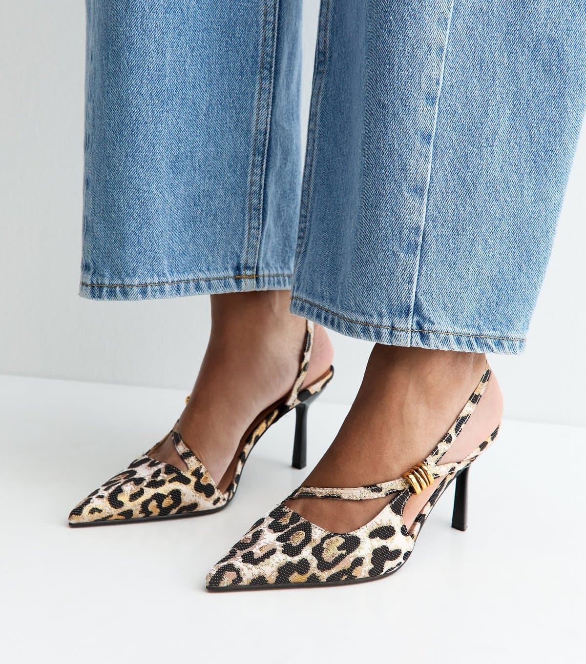 New Look New Look Stone Leopard Print Slingback Court Shoes