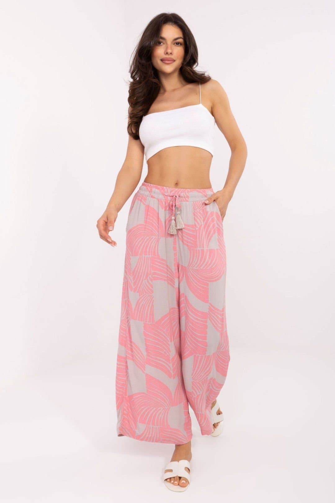 Love Lace Love Lace Pink Viscose High Waist Casual Trousers