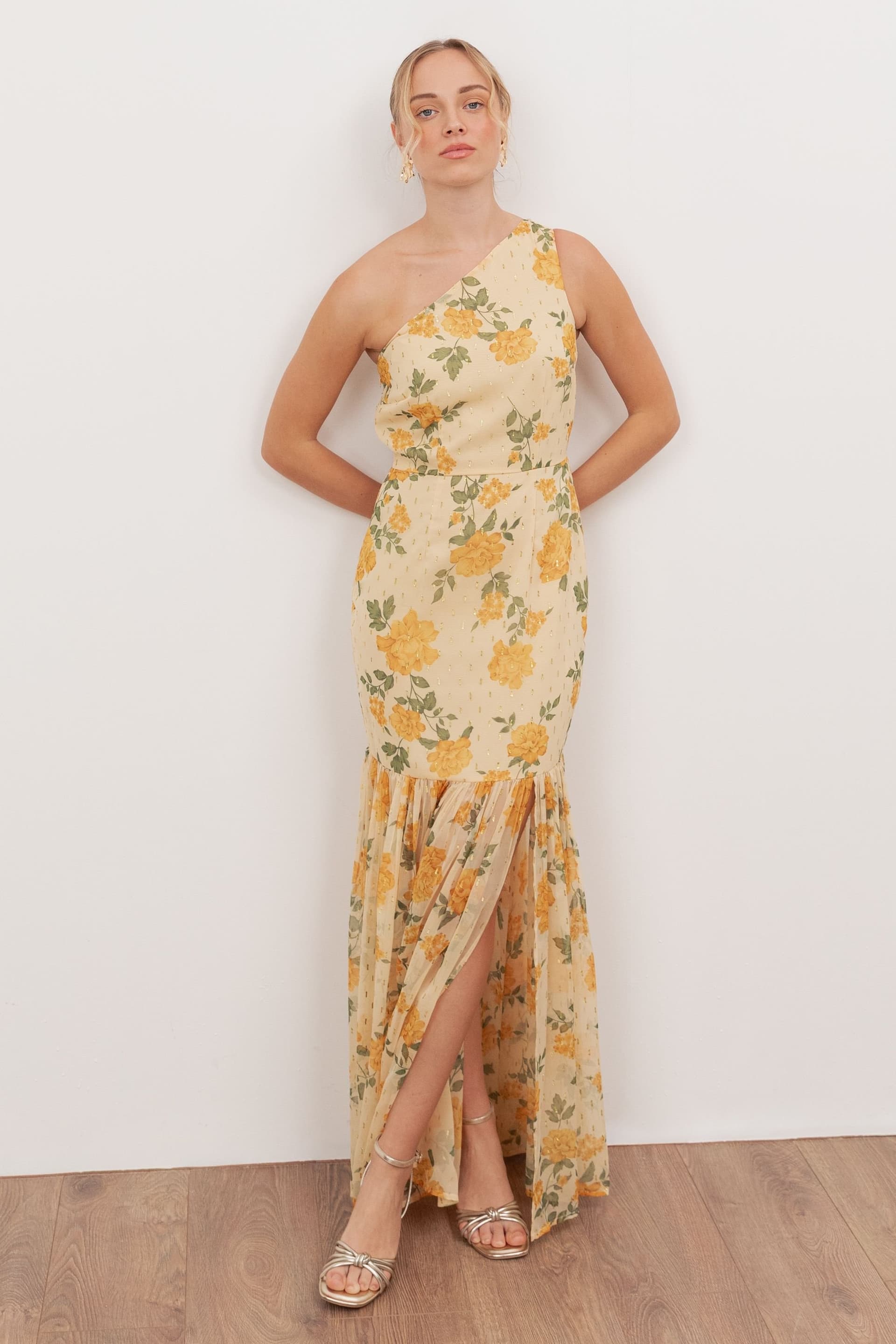 Anaya with Love Anaya with Love Women's Floral Print One Shoulder Maxi Dress in Yellow