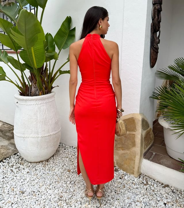 AX Paris Women's Burnt Orange Halter Neck Draped Midi Dress AX Paris New Look - 3