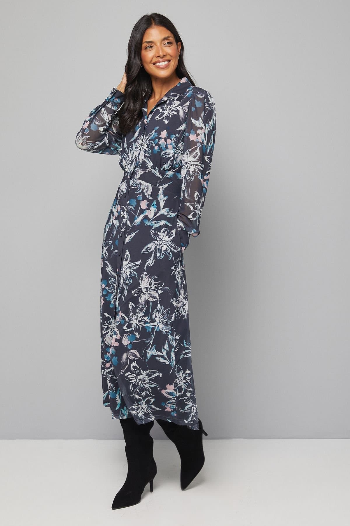Wallis Wallis Women's Floral Mesh Dress in Black
