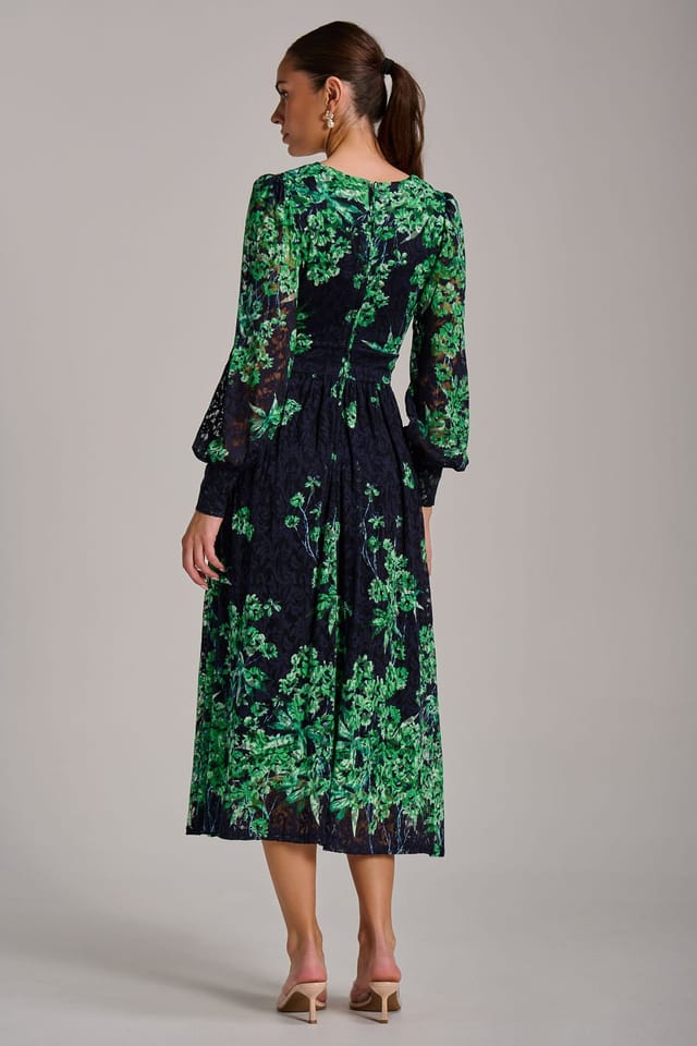 Jolie Moi Jolie Moi Women's Long Sleeve Print Lace Maxi Dress in Dark Navy - 2