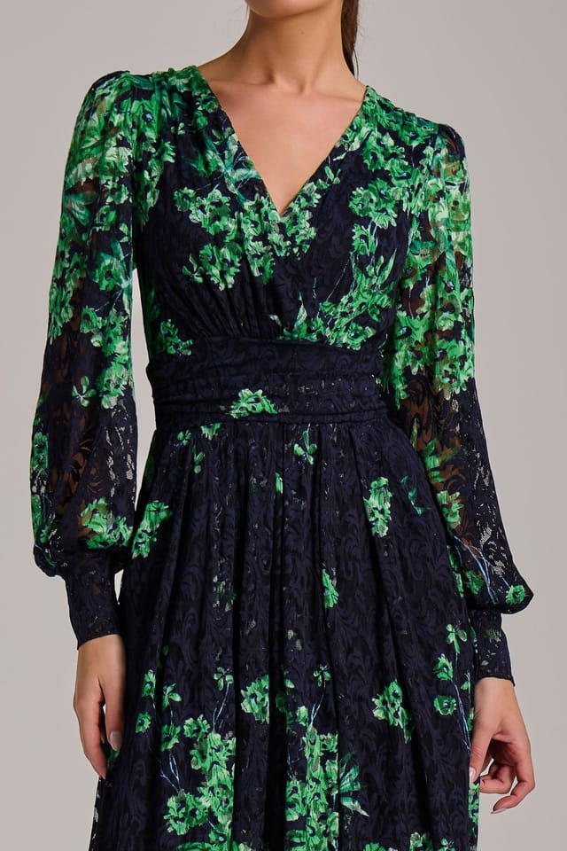 Jolie Moi Jolie Moi Women's Long Sleeve Print Lace Maxi Dress in Dark Navy - 3