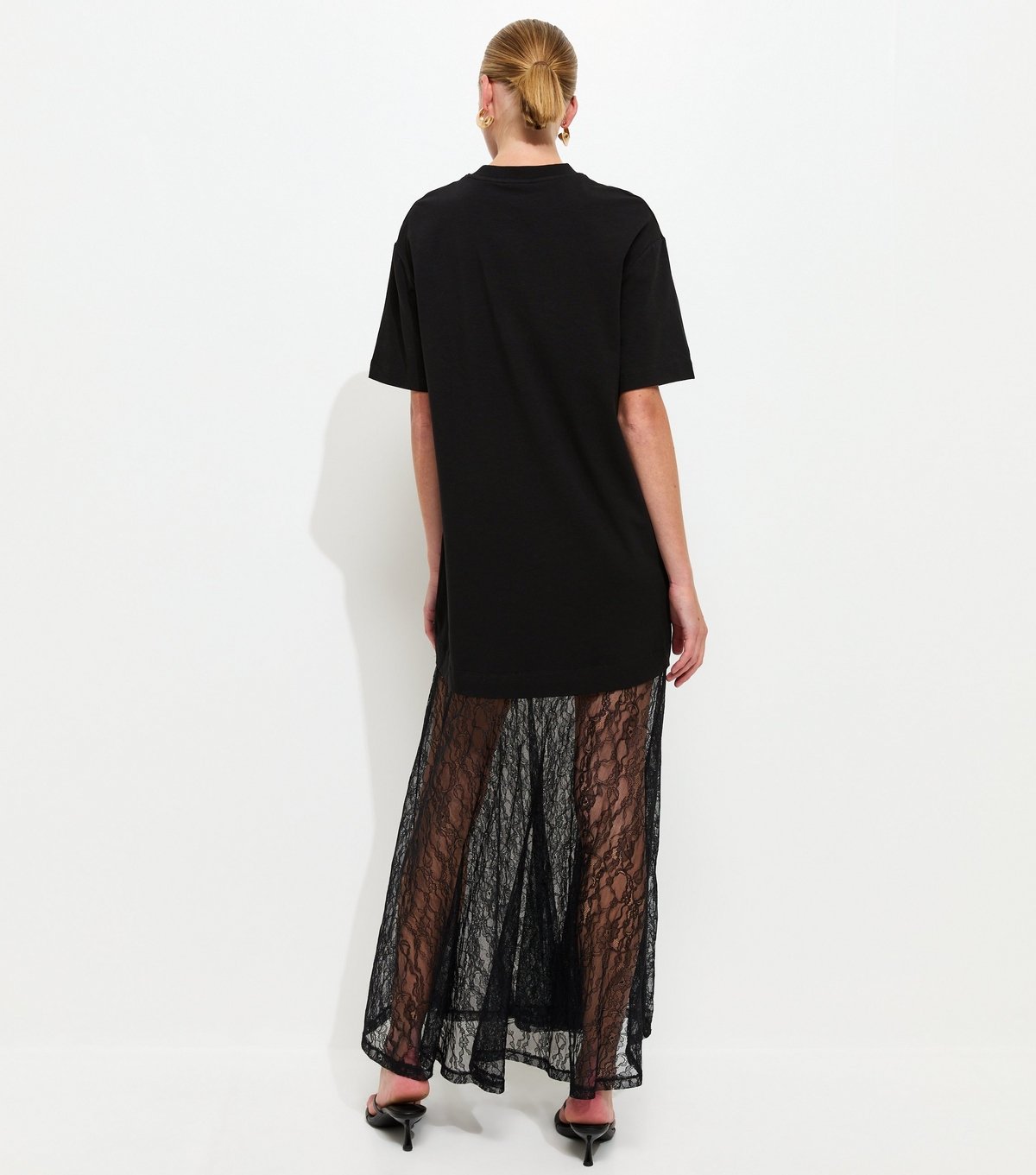 New Look Women's Black Lace Hem T-Shirt Midi Dress New Look - 4