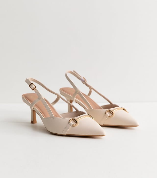New Look Women's Off White Faux Leather Chain Slingback Court Shoes Vegan New Look - 2