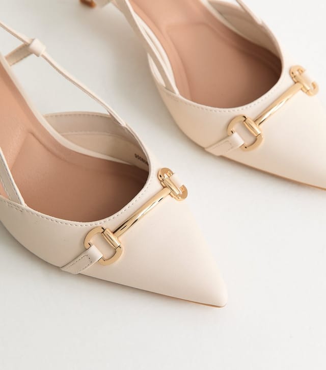 New Look Women's Off White Faux Leather Chain Slingback Court Shoes Vegan New Look - 3
