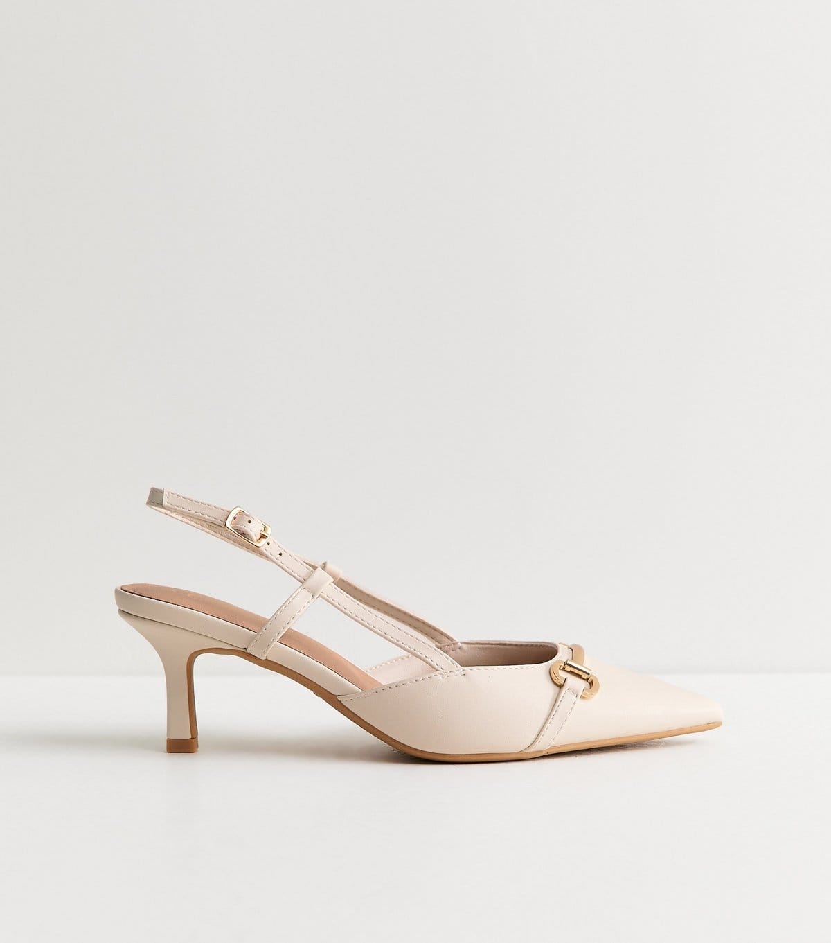 New Look Women's Off White Faux Leather Chain Slingback Court Shoes Vegan New Look - 4