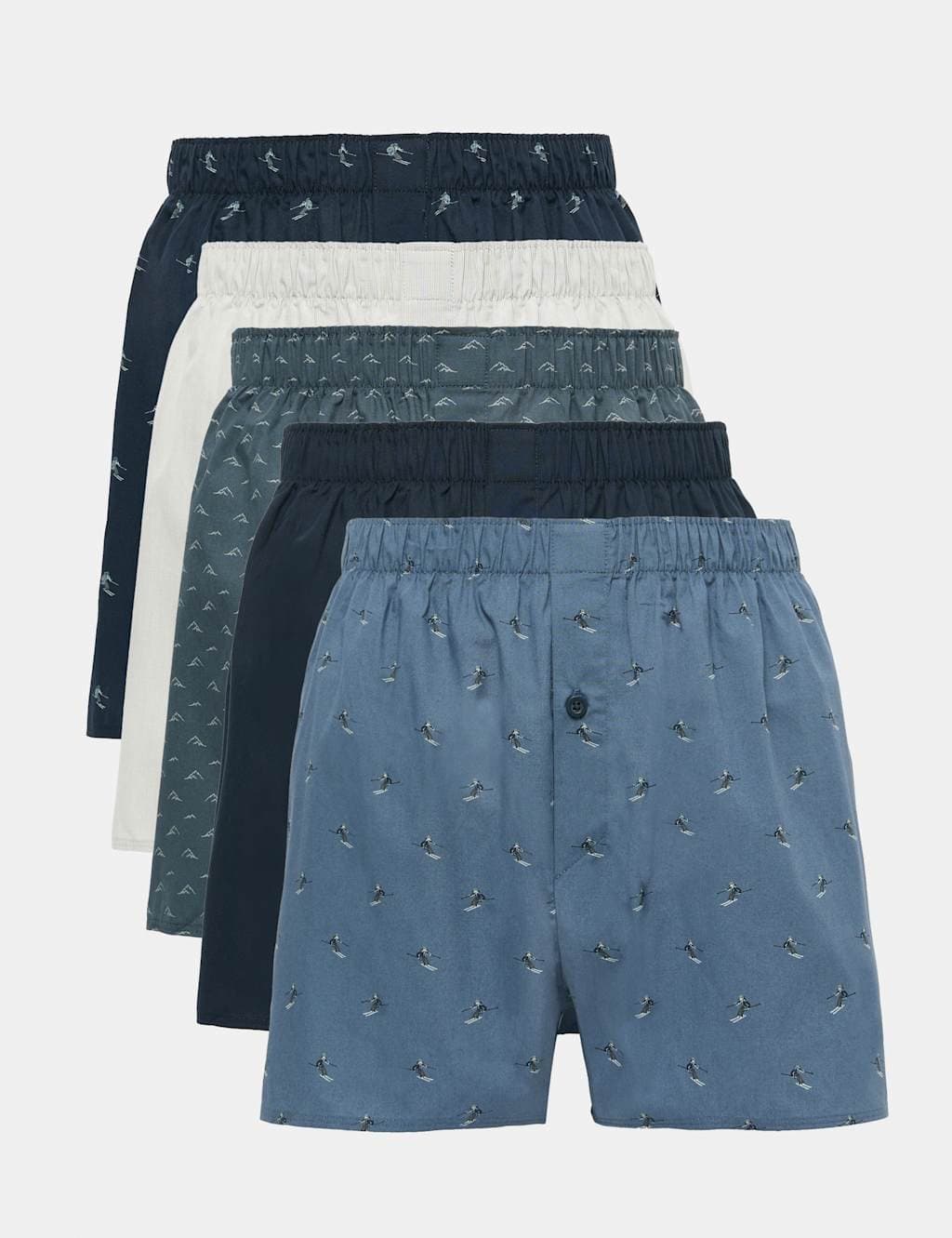 Marks & Spencer M&S 5 Pack Pure Cotton StayNew™ Ski Boxers Navy Mix