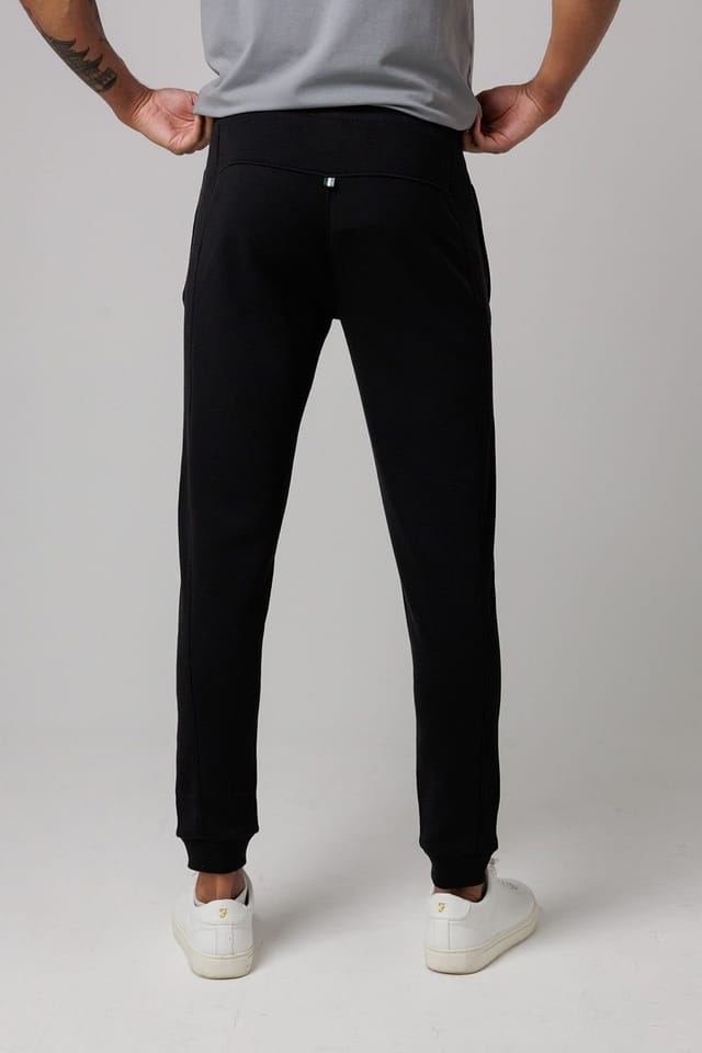 Santa Barbara Polo & Racquet Club Santa Barbara Polo & Racquet Club Men's Cotton Rich Joggers with Ribbed Side Panels & Drawstring Waist in Black - 2