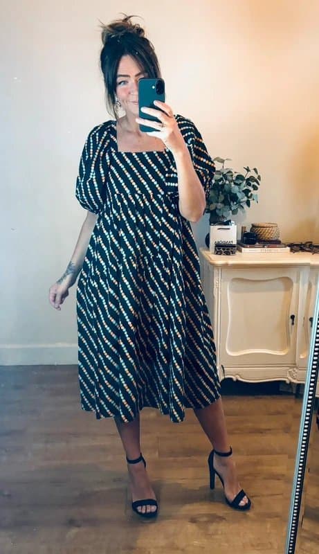 Topshop Topshop black orange blue diagonal floral print puff sleeve smock midi dress size 10