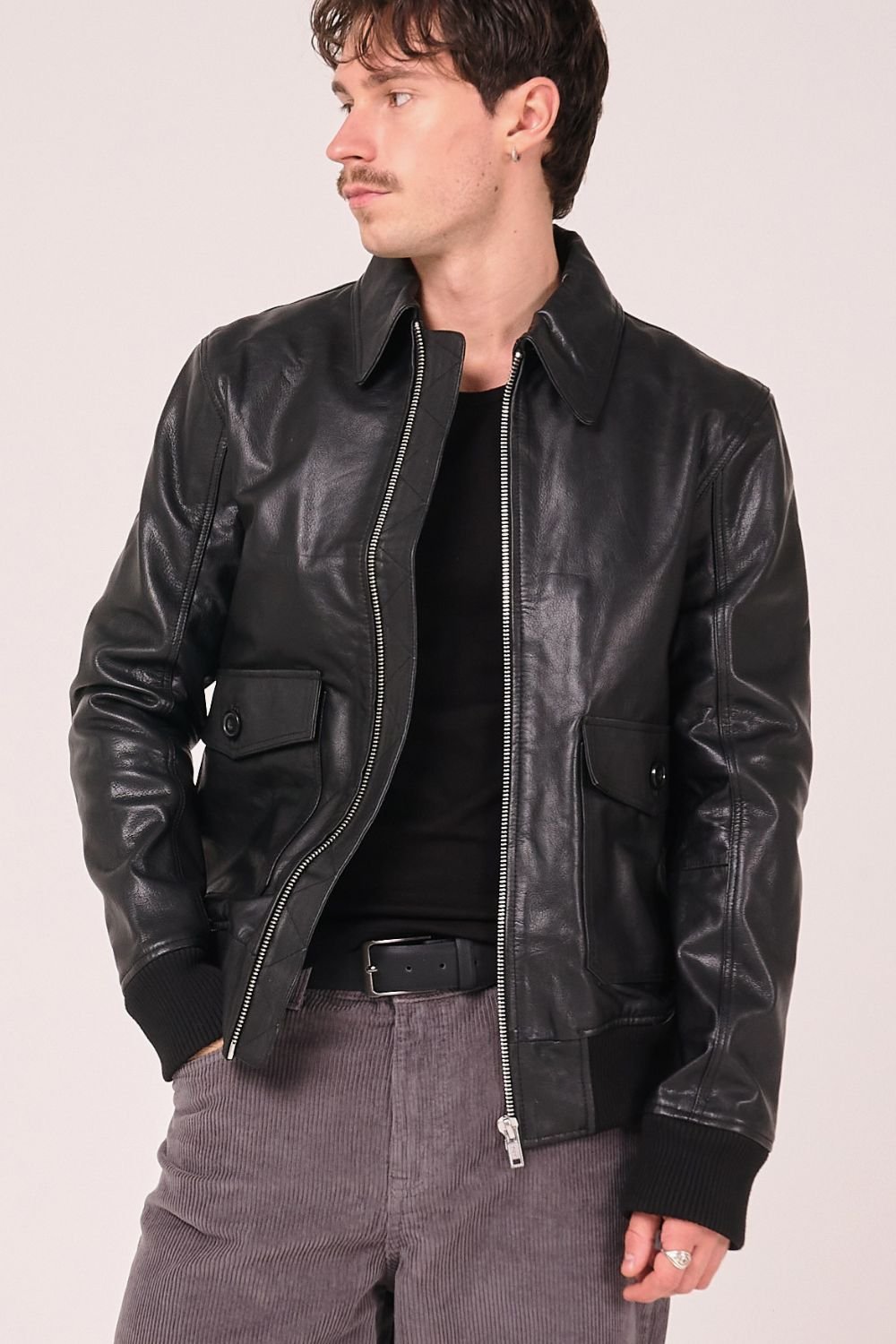 Barneys Originals Barneys Originals Men's Goat Leather Bomber Jacket in Black - 3