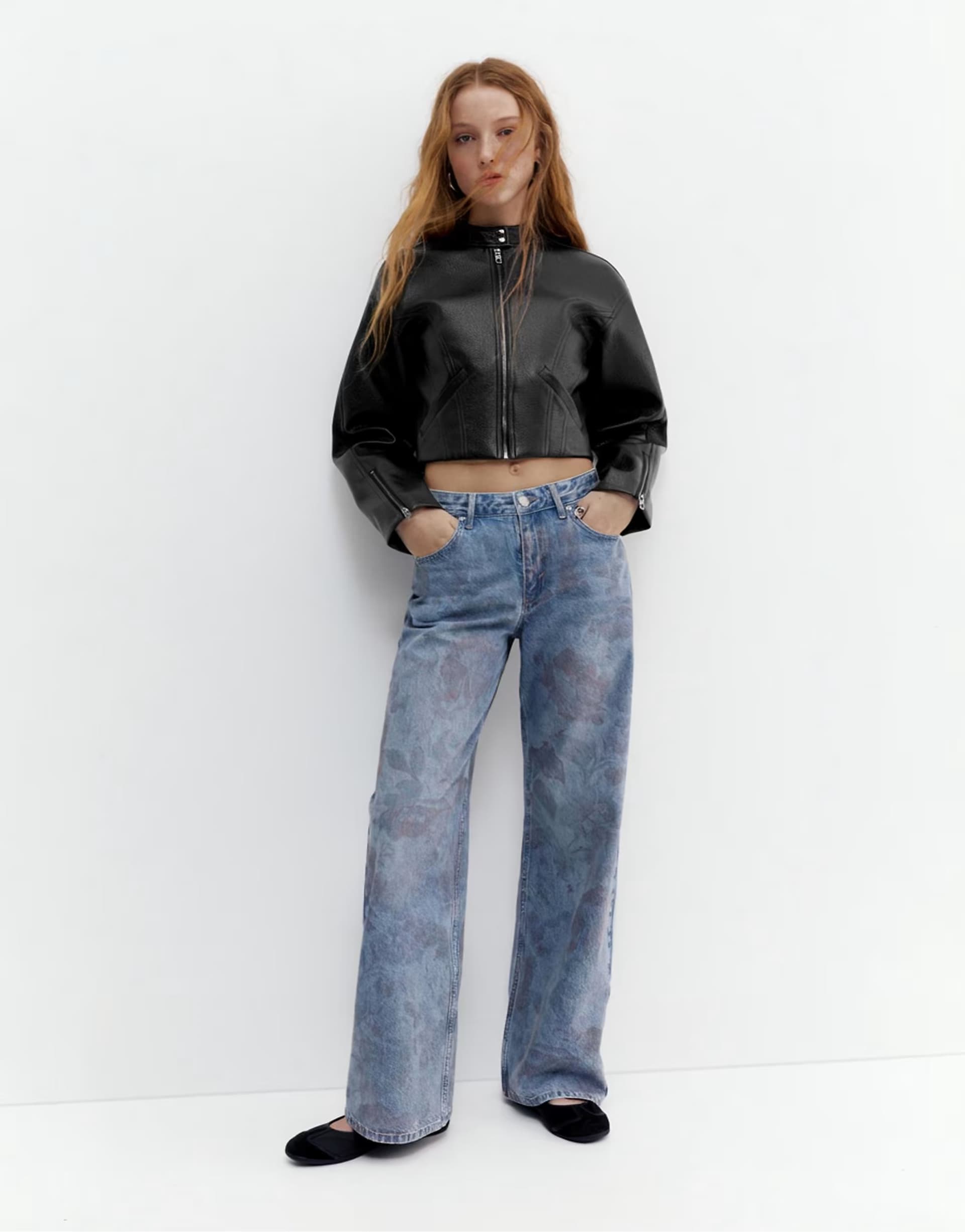 ASOS Pull&Bear Faux leather biker jacket in black