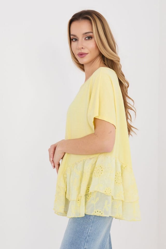 Love Lace Love Lace Women's Daily Cotton Blouse with Embroidered Flounce in Yellow - 3