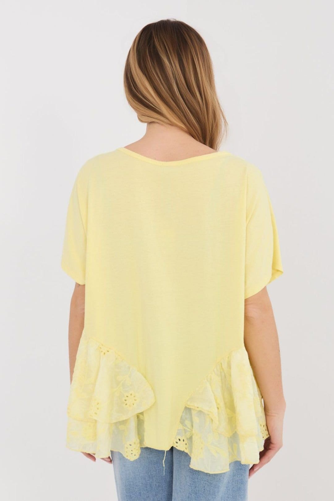 Love Lace Love Lace Women's Daily Cotton Blouse with Embroidered Flounce in Yellow - 4