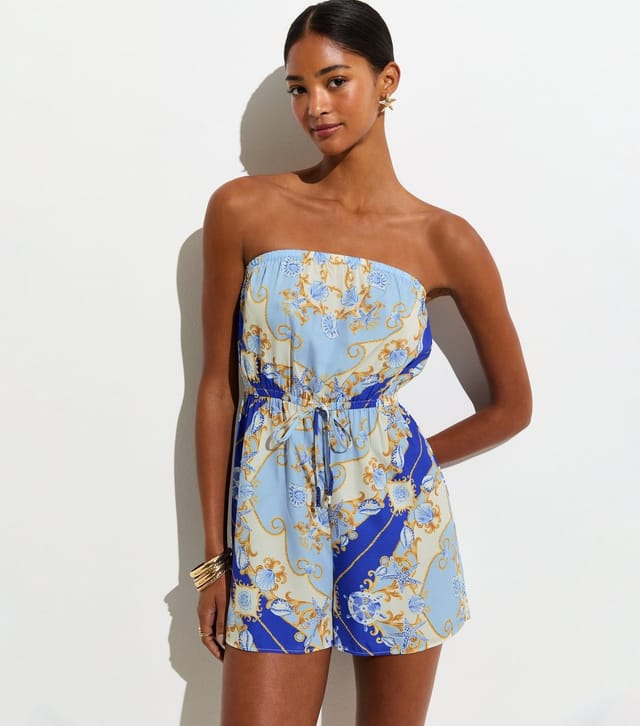 New Look Women's Blue Shell Print Beach Playsuit New Look - 3
