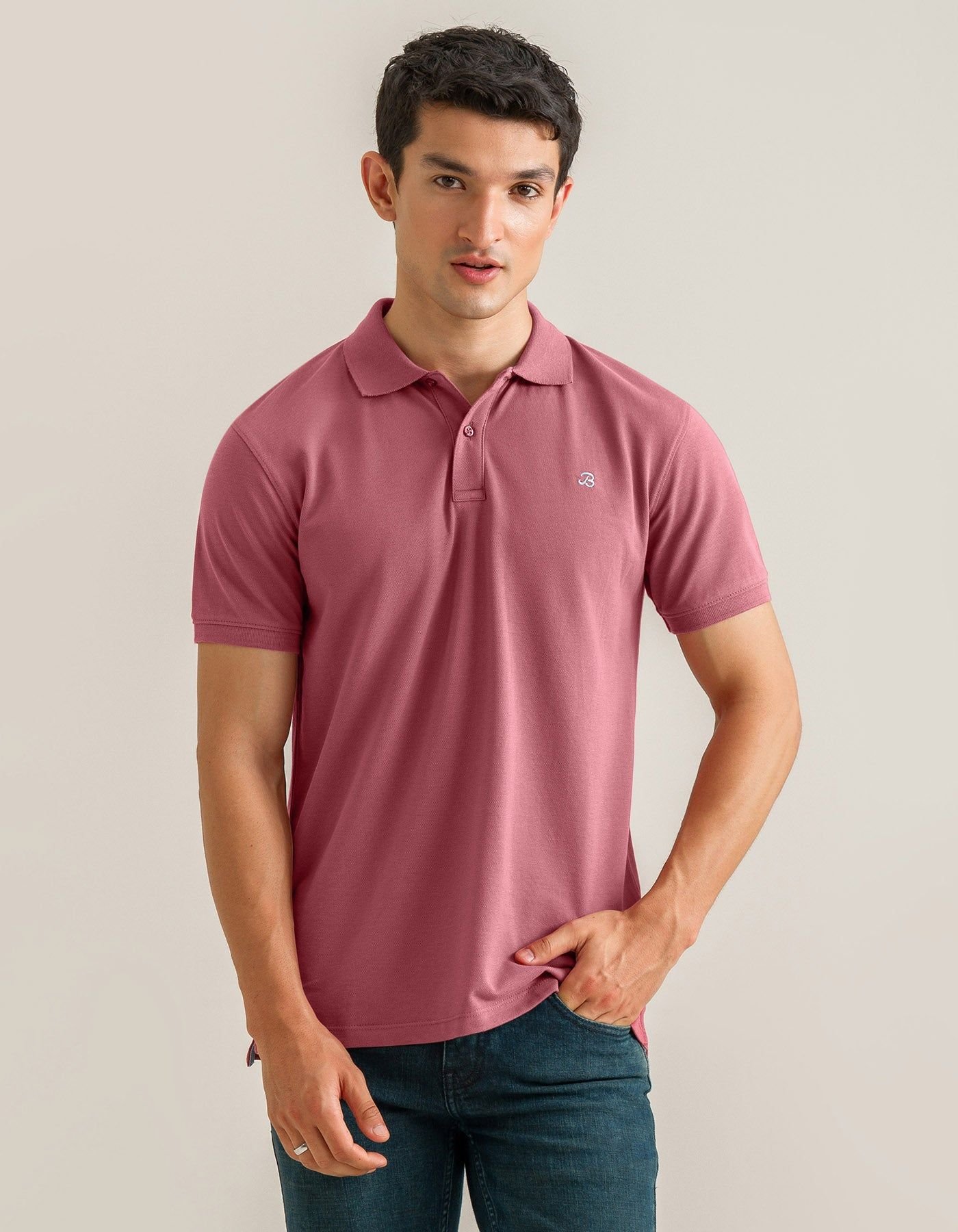 Brian Oak London Brian Oak London Men's Plain Pique Polo - Warm Pink - 2