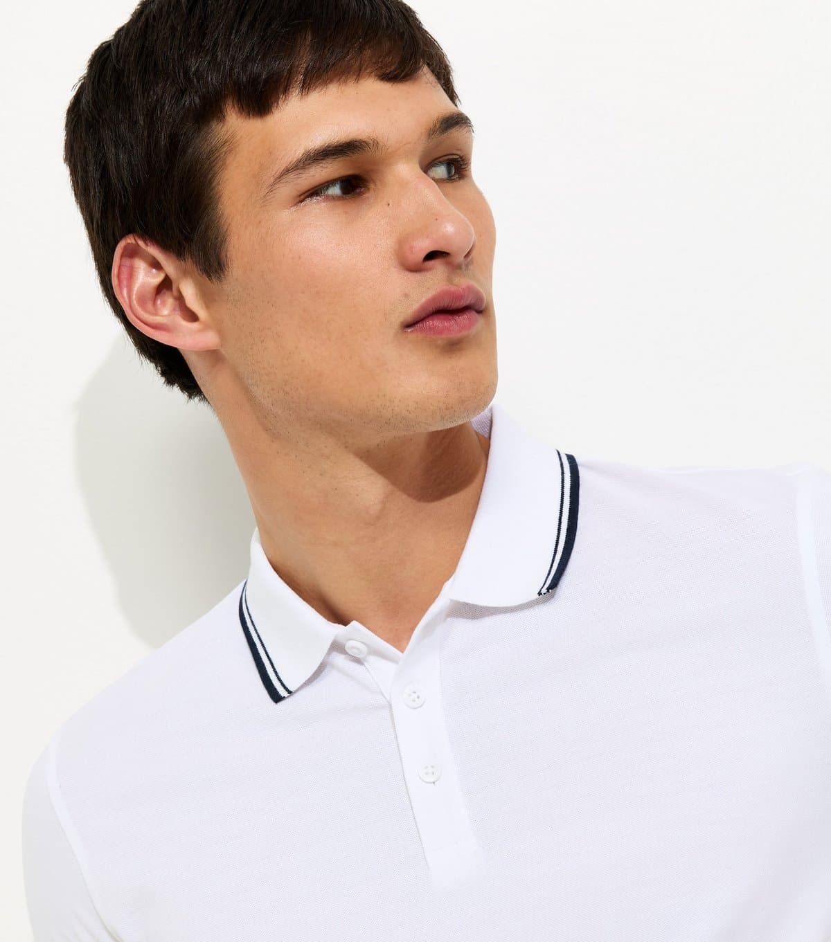 New Look Men's White Regular Contrast Tipping Pique Polo Top New Look
