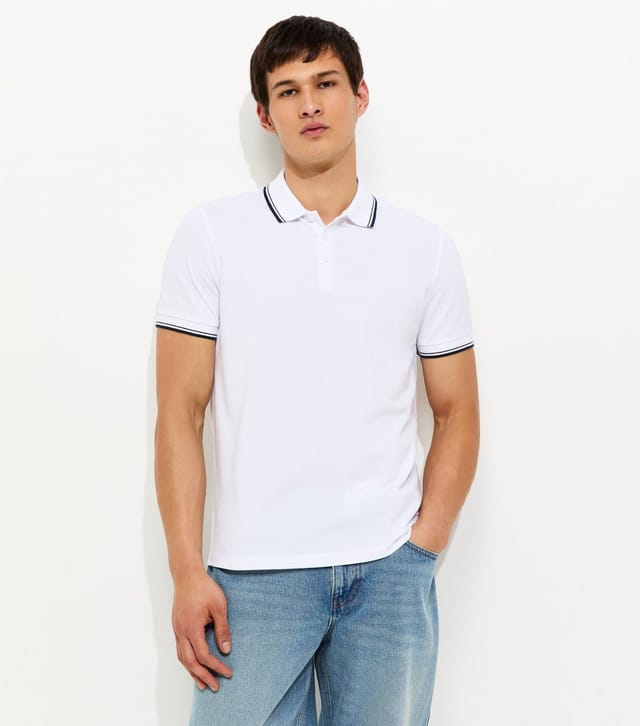 New Look Men's White Regular Contrast Tipping Pique Polo Top New Look - 2