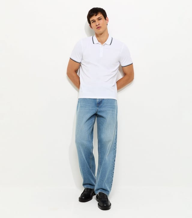 New Look Men's White Regular Contrast Tipping Pique Polo Top New Look - 3