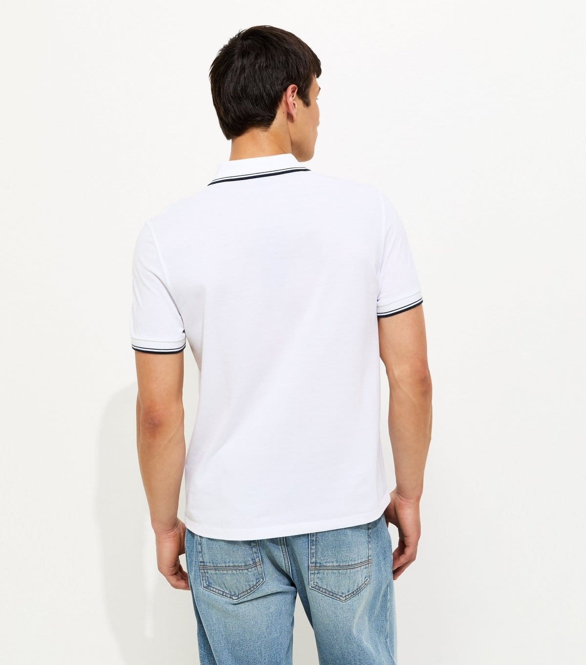 New Look Men's White Regular Contrast Tipping Pique Polo Top New Look - 4