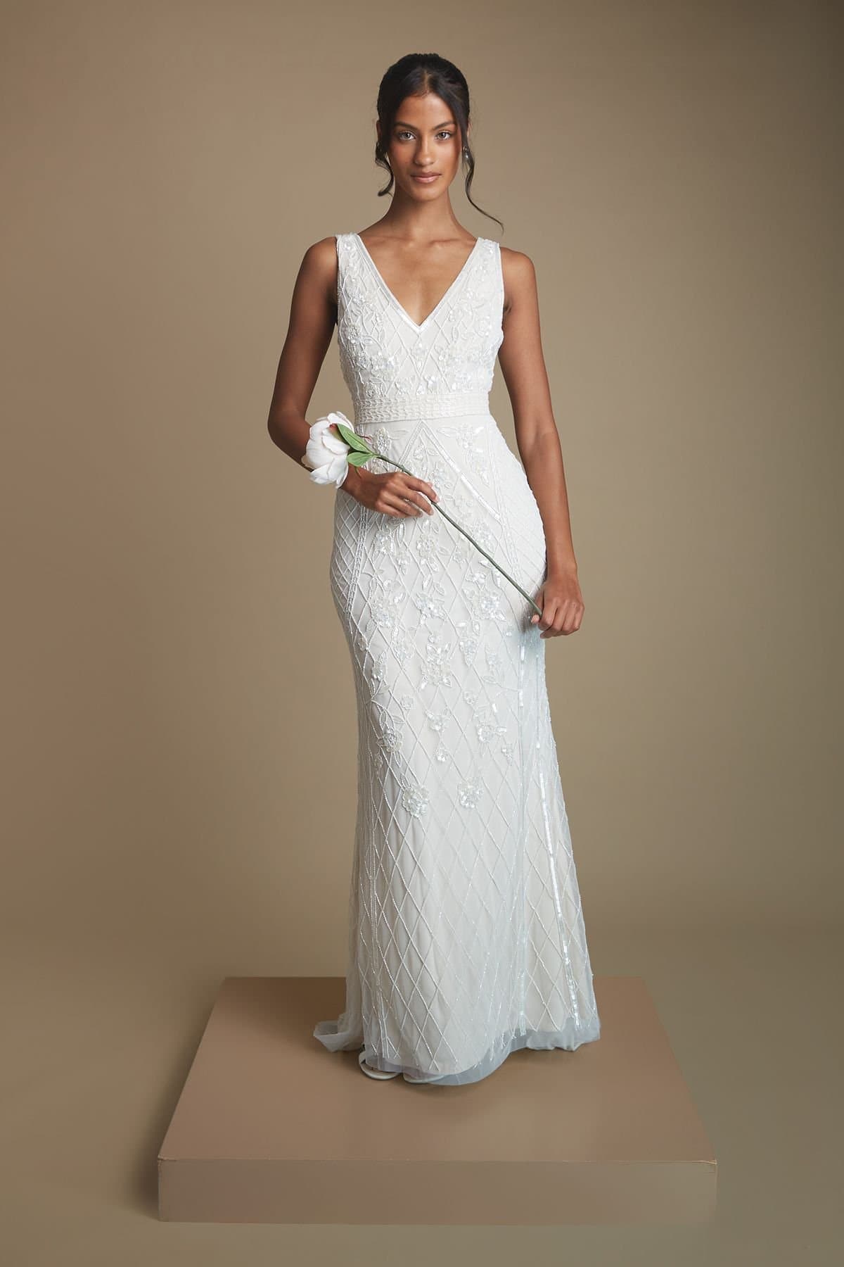Coast Coast Women's Honoured Petite Plunge Floral Vintage Embellished Wedding Dress in Ivory