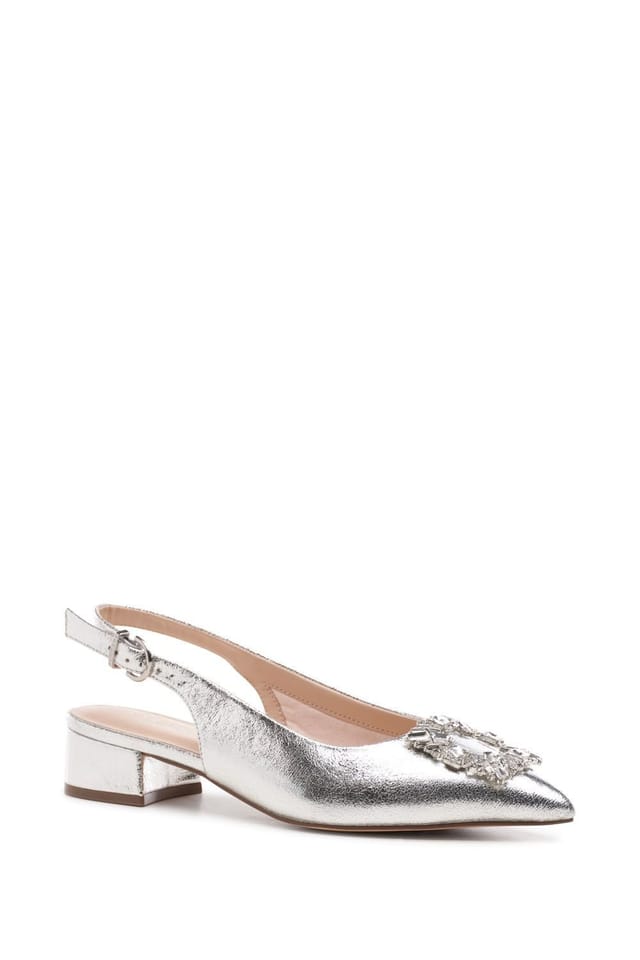 Paradox London Paradox London Women's 'Fortune' Wide Fit Low Heel Sling Backs in Metallic Silver - 2
