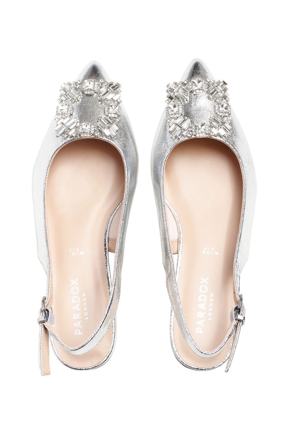 Paradox London Paradox London Women's 'Fortune' Wide Fit Low Heel Sling Backs in Metallic Silver - 3