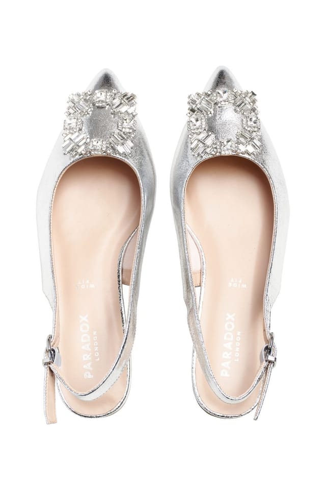 Paradox London Paradox London Women's 'Fortune' Wide Fit Low Heel Sling Backs in Metallic Silver - 3