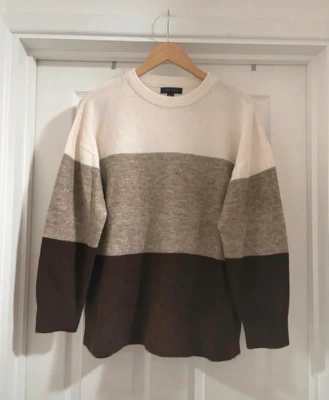 New Look Beautiful Women's Soft New Look Stripy Wool Blend Brown Mix Knitted Sweater Jumper Top size M 12-14