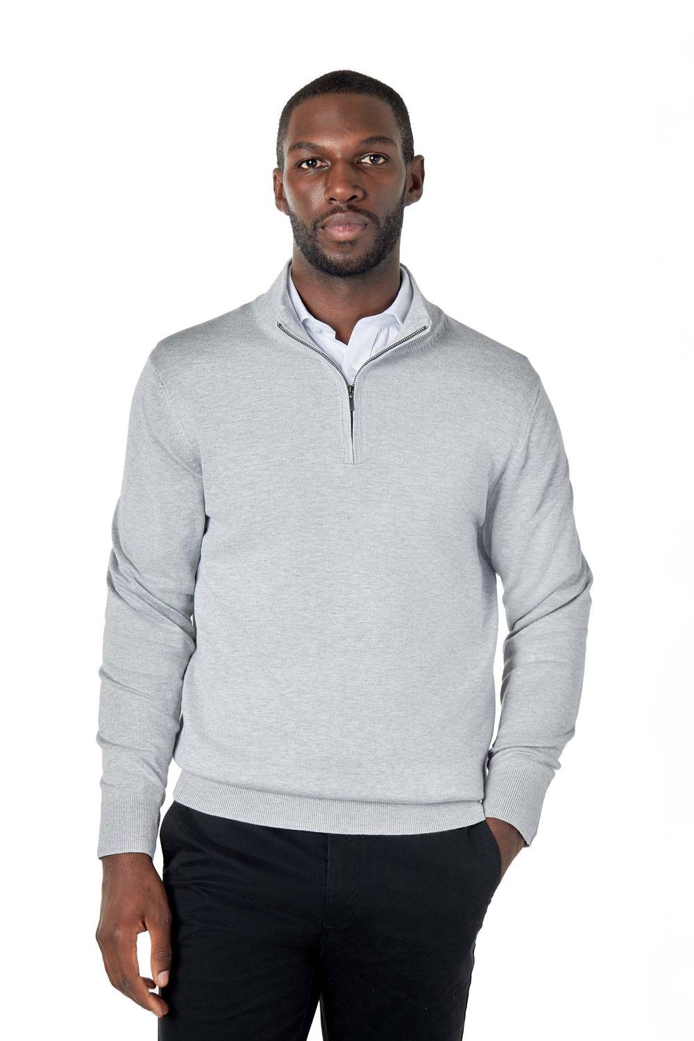 XPOSED XPOSED Men's 100% Cotton Knit Zip Neck Jumper for Casual & Smart Wear in Grey - 2