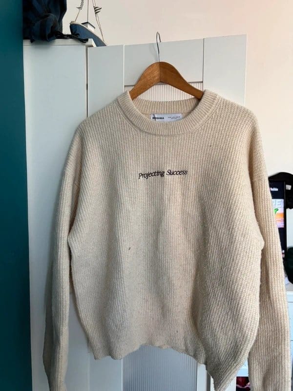 Bershka Cream Oversized Ribbed Knit Sweater